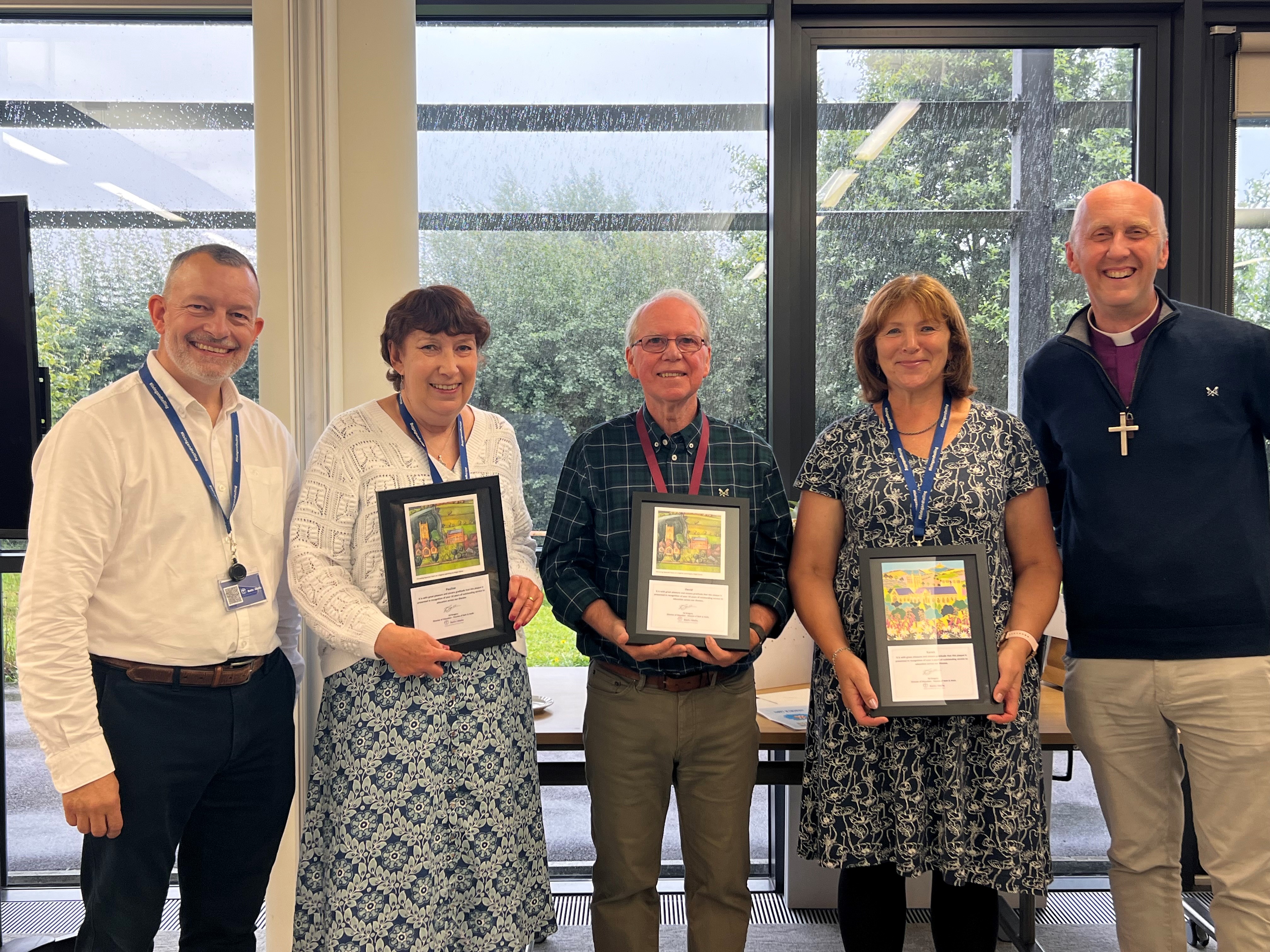 Farewell to Pauline Dodds, David William and Karen Sancto, with Bishop Michael and Ed Gregory.