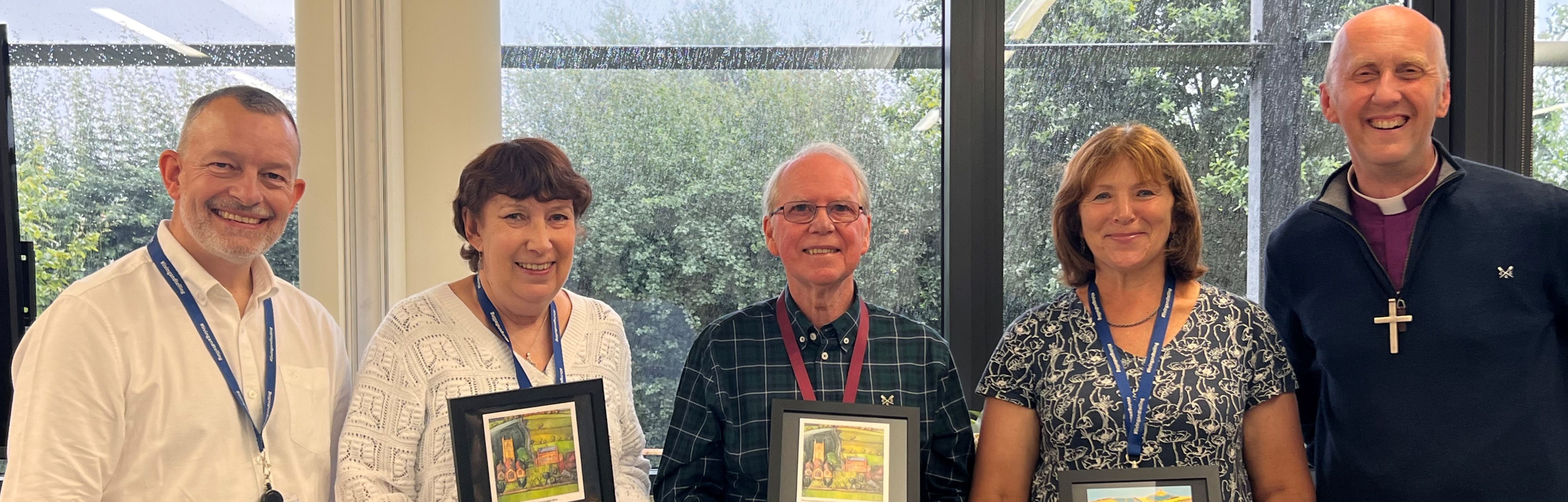 Farewell to Pauline Dodds, David William and Karen Sancto, with Bishop Michael and Ed Gregory.