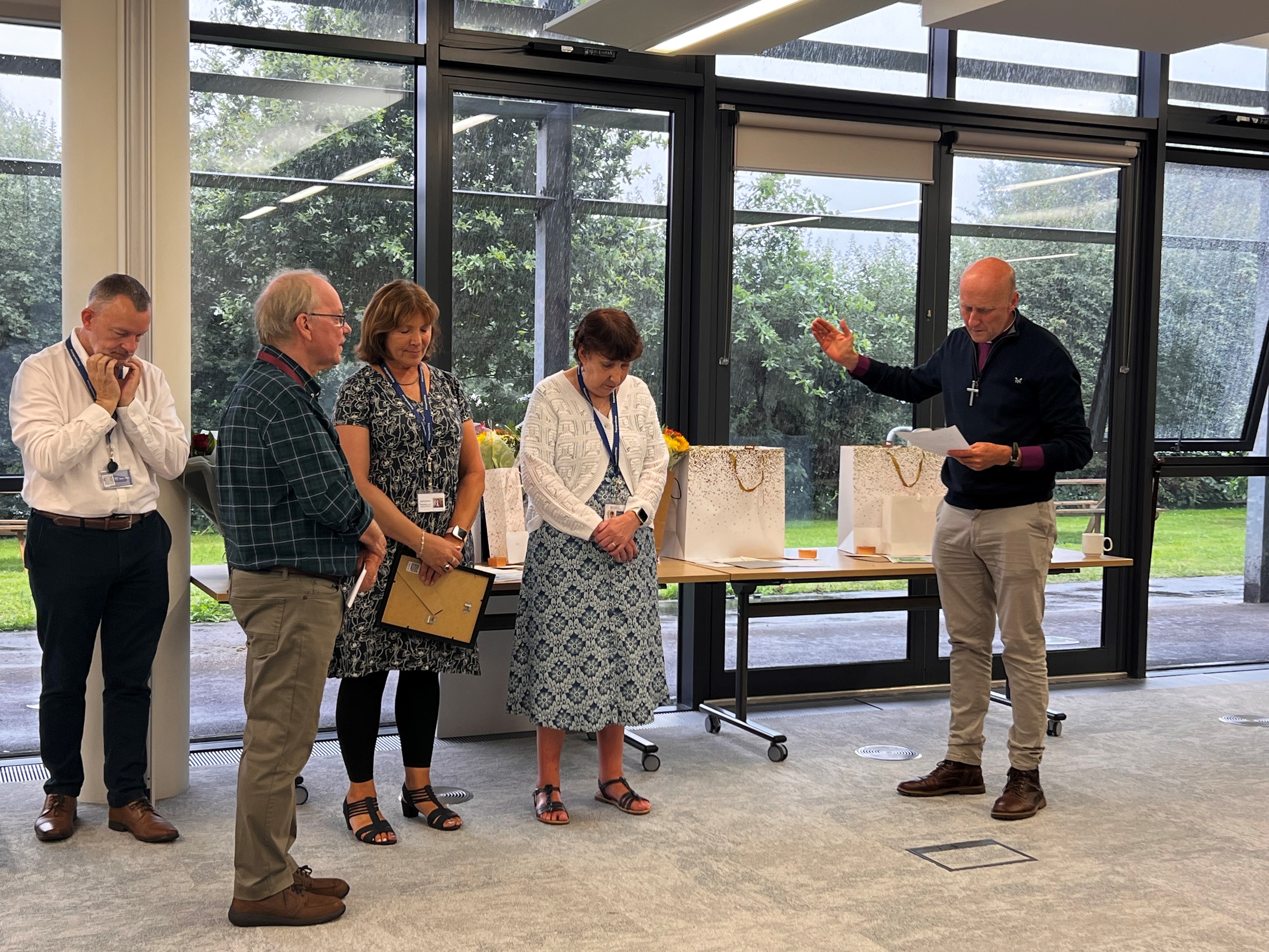 Farewell to Pauline Dodds, David William and Karen Sancto, with Bishop Michael and Ed Gregory.