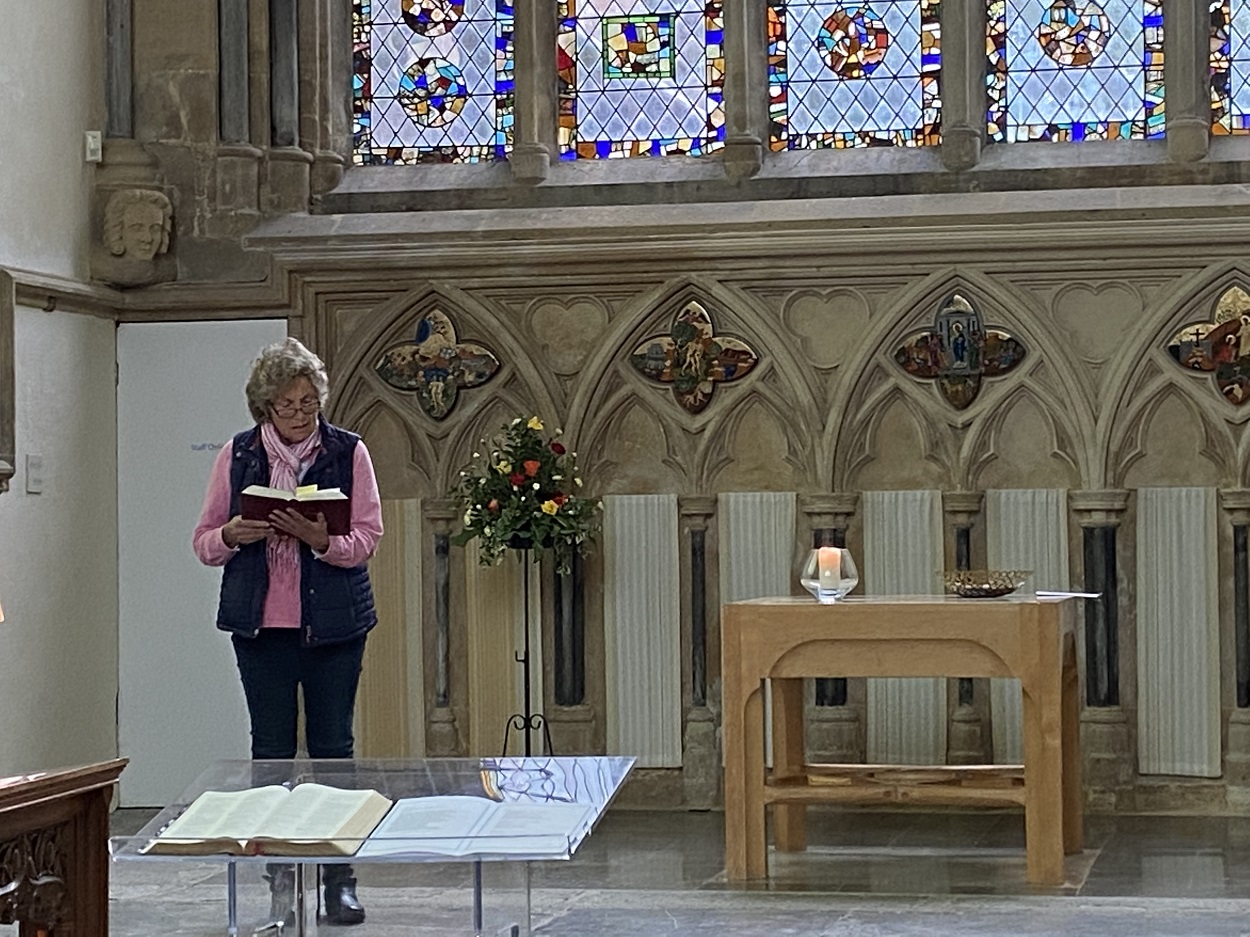 Jane Hancock gives a reading at Bishop's Palace chapel service