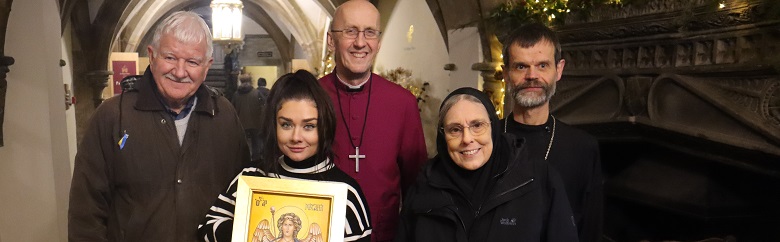 Bishop Michael with Ukrainian visitors, hosts and Father Richard and Mother Sarah of Bath Orthodox church 